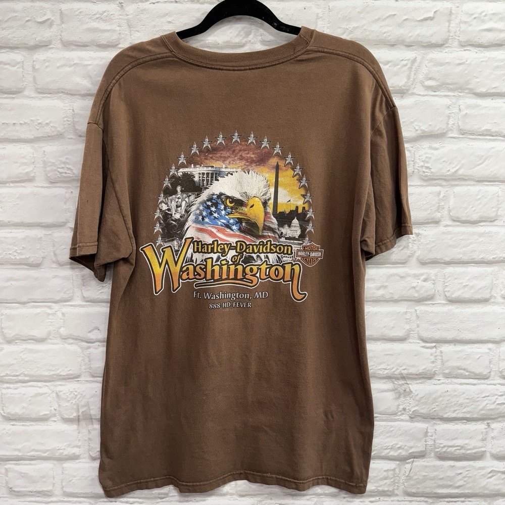 Vtg Harley Davidson Y2K T Shirt Men L Brown Eagle The Bikers Journey Washington